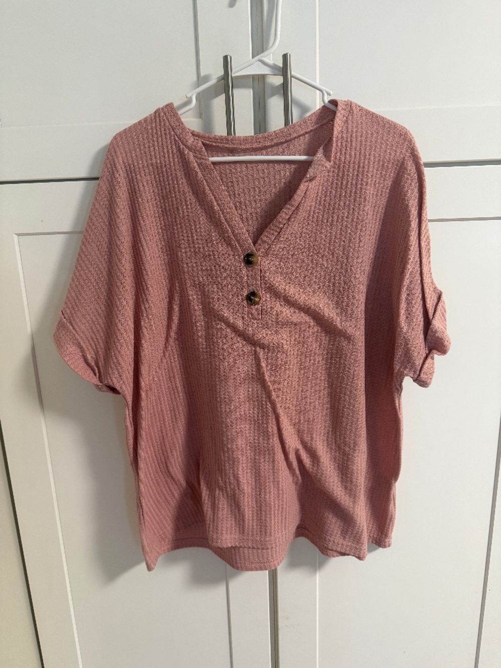 SHEIN Curve Dusty Rose Waffle Knit Henley Top Size 2XL